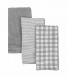 Juego de 3 Paños de Cocina, 50x50x1,5 cm, 100% Algodón (Gris)
