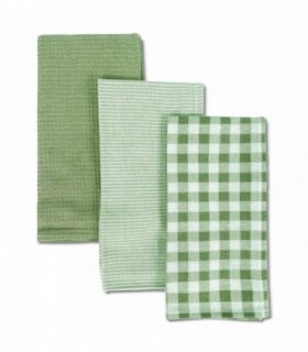 Juego de 3 Paños de Cocina, 50x50x1,5 cm, 100% Algodón (Verde)