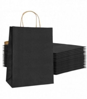 Pack 25 Bolsas de Papel de Regalo con Asa (32x41 +12 cm, Negra)