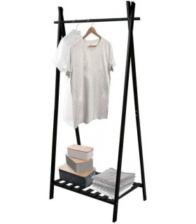 Perchero de Pie de Bambu y Madera (1 Balda Negro - 64 x 44 x 160,5 cm)