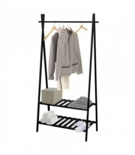 Perchero de Pie de Bambu y Madera (2 Baldas Negro - 80 x 45 x 180 cm)