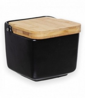Salero de Cocina de Porcelana con Tapa (Salero Negro 12x12x11 cm)