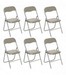 Silla Plegable de Aluminio con Respaldo y Asiento Acolchado 78x43,5x46 cm (Pack 6 Taupe)