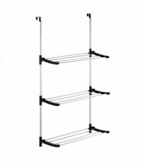 Tendedero Puerta Plegable, 3 Estantes, Metál y Plástico, Plata y Negro, 65,5x29x129 cm