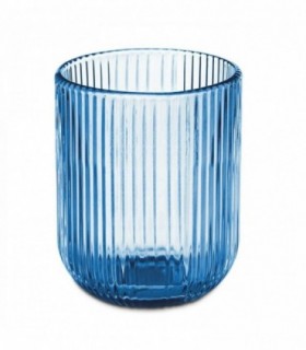 Vaso Caja 6 Unidades, Cristal de Rayas, no Apto para Lavavajillas ni Microondas (270 ml, Azul)