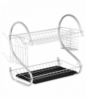 Escurreplatos 2 Niveles, Cromado, Metal, 45,5x24,5x37,5 cm (Negro)