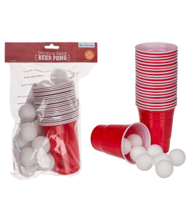 Juego de beber, Beer Pong, con 22 vasos, para aprox. 550 ml & 15 pelotas, en bolsita de plástico con headercard