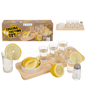 Set para servir Tequila, set de 9 (6 chupitos un salero, un cuenco de gres & 1 tablet de madera)