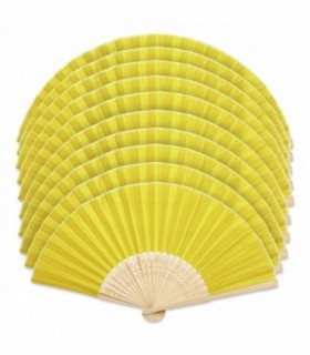 Pack de 10 Abanicos Plegable, Poliéster y Madera, (Amarillo)