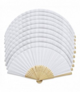 Pack de 10 Abanicos Plegable, Poliéster y Madera,  (Blanco)