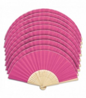 Pack de 10 Abanicos Plegable, Poliéster y Madera,  (Fucsia)