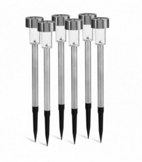 Pack de 6 Baliza Solar Exterior, 2V, LED,  Impermeable (Plata Transparente)