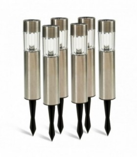 Pack de 6 Baliza Solar Exterior, 2V, LED,  Impermeable, (Plata Transparente y Negro)