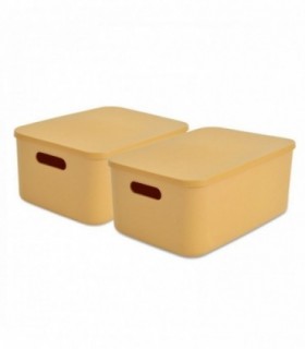 Pack de 2 Caja de Plástico con Tapa, 2 Asas, (Amarillo, 34,9x24,8x15,5 cm)
