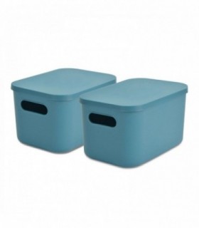 Pack de 2 Caja de Plástico con Tapa, 2 Asas, (Esmeralda, 25x17,5x14,5 cm)