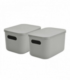 Pack de 2 Caja de Plástico con Tapa, 2 Asas, (Gris, 25x17,5x14,5 cm)