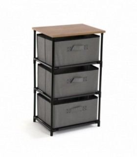 Cajonera de Dormitorio, Estructura de Metal Tapa de Madera, (3 Cajones - 40 x 30 x 68 cm)
