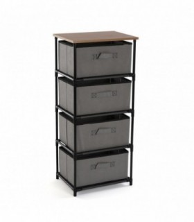 Cajonera de Dormitorio, Estructura de Metal Tapa de Madera, (4 Cajones - 40 x 30 x 89 cm)
