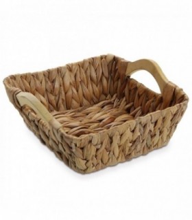 Cesta de Mimbre con 2 Asas de Madera, Jacinto de Agua, Marrón (M)