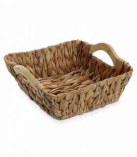 Cesta de Mimbre con 2 Asas de Madera, Jacinto de Agua, Marrón (S)
