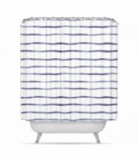 Cortina de Baño, 180x200cm, Poliéster, Incluye 12 Anillas (Rayas Azul)