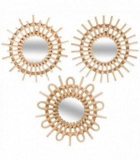 Set de 3 Espejos de Ratan Decorativos, 28x28x2,2 cm