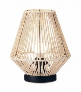 Lámpara Sobre Mesa, Mimbre Natural y Metal, E27 LED (Piramidal)