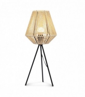 Lámpara Sobre Mesa, Mimbre Natural y Metal, E27 LED (Tripode Piramidal)