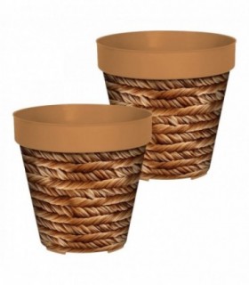 Pack 2 Macetas Decorativas de Interior, Plástico (Ø24 x 23,5 cm, Marron)