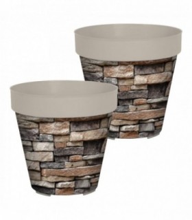Pack 2 Macetas Decorativas de Interior, Plástico (Ø15 x 14,5 cm, Taupe)