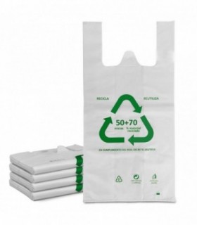 Pack de Bolsa Tipo Camiseta, 70% Material Reciclado, Reutilizable (35x50 cm 120 Uds)