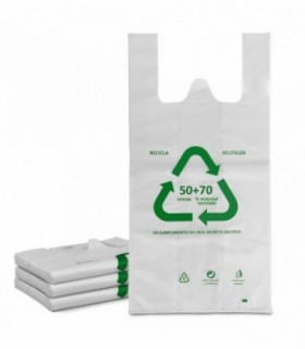Pack de Bolsa Tipo Camiseta, 70% Material Reciclado, Reutilizable (50x60 cm 90 Uds)