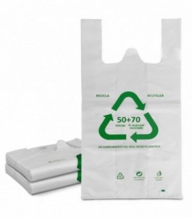 Pack de Bolsa Tipo Camiseta, 70% Material Reciclado, Reutilizable (80x85 cm 50 Uds)