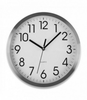 Reloj de Pared, Redondo, Aluminio, Blanco y Plateado (20 cm)