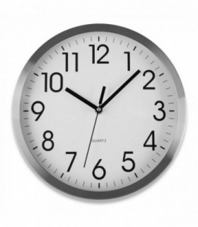 Reloj de Pared, Redondo, Aluminio, Blanco y Plateado (25 cm)