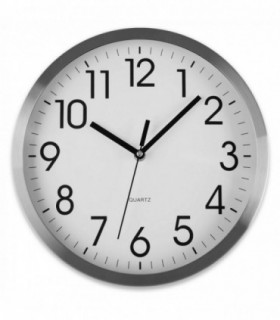 Reloj de Pared, Redondo, Aluminio, Blanco y Plateado (30.5 cm)