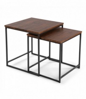 Set de 2 Mesas Auxiliares, Madera y Metal, Apilables, Cuadradas, 50x50x50 cm (Negra)