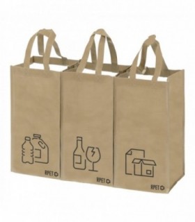 Set de 3 Bolsas de Reciclaje, Plástico Reciclado, Unidas Mediante Velcro, 23x45x23 cm