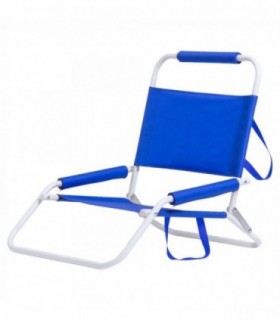 Silla de Playa Plegable, Metal, Reposabrazos y Reposacabezas Acolchados, 48x63x52 cm (Azul)