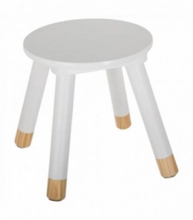 Taburete de Madera Infantil, Redondo, Blanco y Madera, Ø24 x 26 cm
