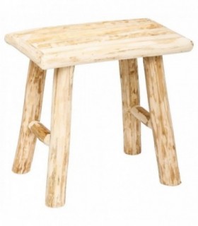 Taburete de Madera Natural de Álamo, Beige, 34x23x31 cm