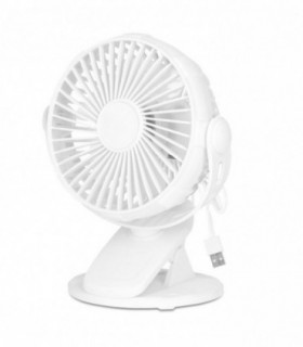 Ventilador Usb con Pinza, Silencioso y Pontente, 3W, 2 Velocidades, 13,5 x 17,5 cm (Blanco)