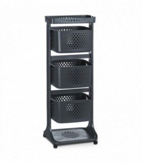 Verdulero con Ruedas, Plástico (PP), 44x33x112 cm, Almacenamiento Cocina (3 Alturas Antracita)
