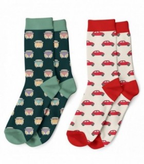 Pack de 2 pares Calcetines Altos Hombre, Talla 42-47, 97% Poliéster (Coches)