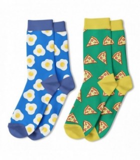 Pack de 2 pares Calcetines Altos Hombre, Talla 42-47, 97% Poliéster (Huevo y Pizza)