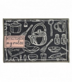 Alfombra Multiusos, Poliéster, Absorbe Humedad, Interiores y Exteriores, Antideslizante (My Kitchen My Rules, 60 x 40 cm)