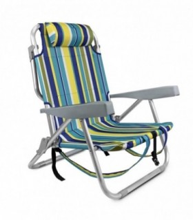 Silla de Playa Plegable, 61x28x85.5 cm, Rayas Multicolor, Aluminio y Textileno, 4 Posiciones con Cojín