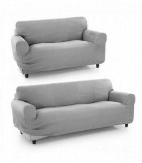 Funda de Sofa Pocket, Poliéster, Algodón y Elastano (Gris Claro, Dúo Sofá)