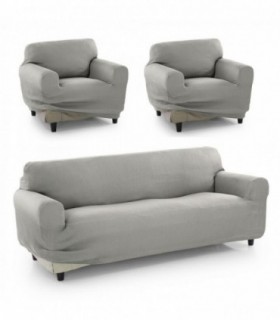 Funda de Sofa Pocket, Poliéster, Algodón y Elastano (Gris Claro, Trío Sofá)