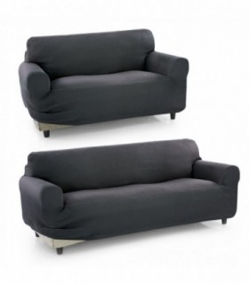 Funda de Sofa Pocket, Poliéster, Algodón y Elastano (Gris Oscuro, Dúo Sofá)